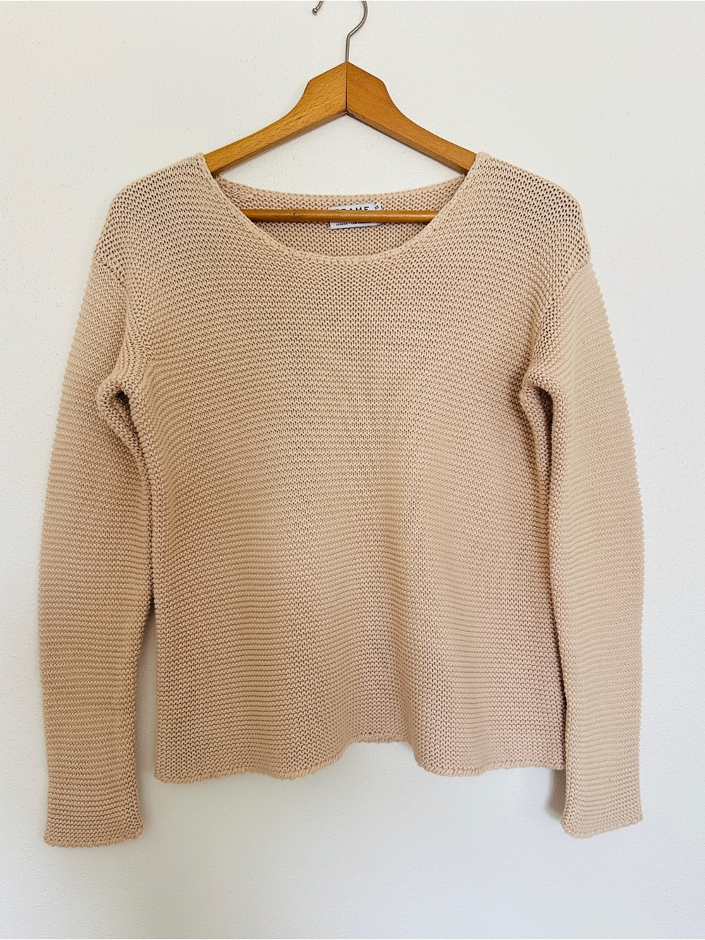 FRAME Denim Chunky Open Knit Sweater Beige Cream Cotton XS